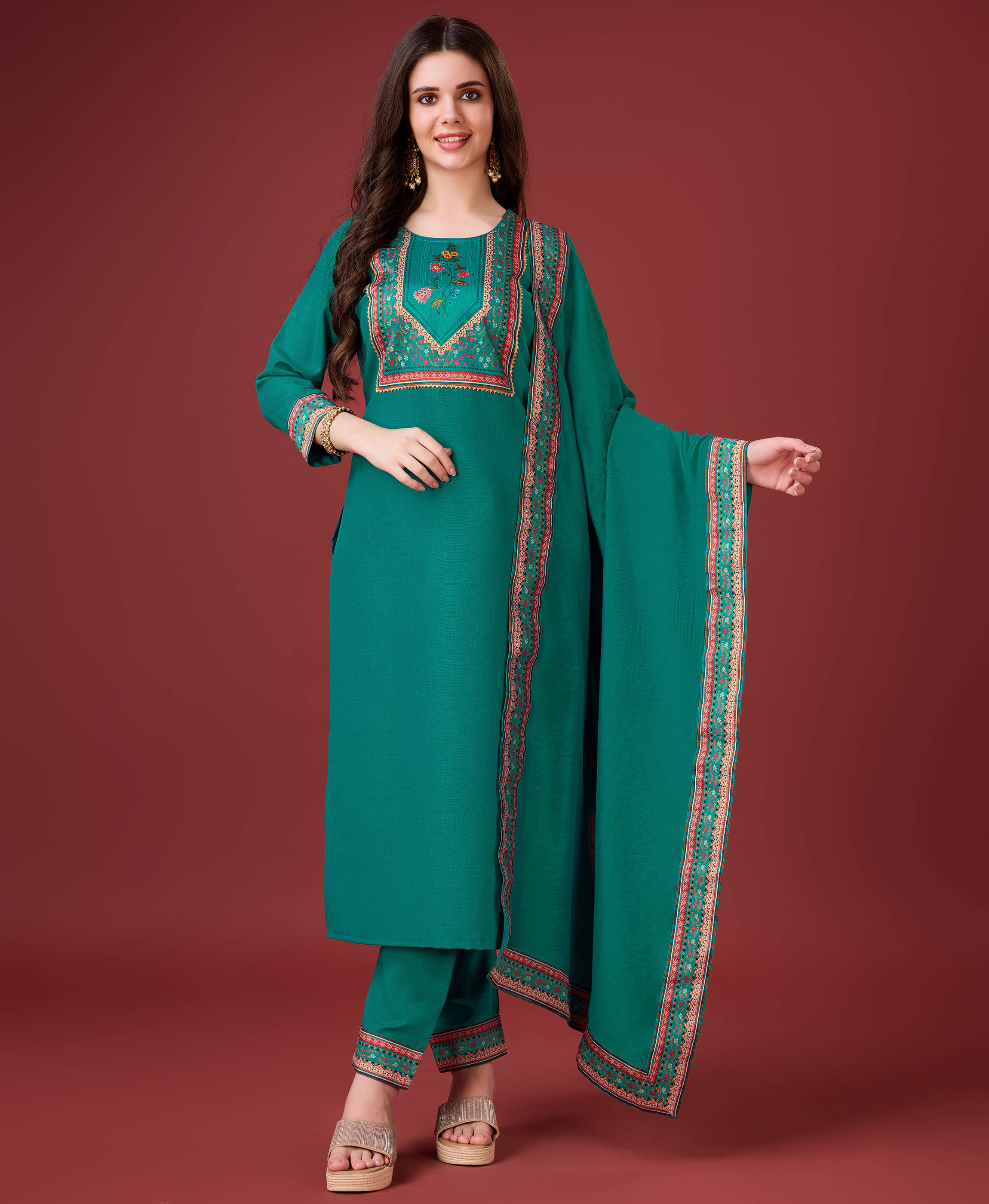 MOJILAA Linen Printed Kurti With Pants Women's Stitched Salwar Suit - Turquoise ( Pack of 1 ) MOJILAA Linen Printed Kurti With Pants Women's Stitched Salwar Suit - Turquoise ( Pack of 1 )
