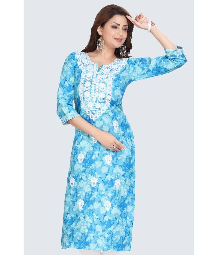 Meher Impex Cotton Embroidered Straight Women's Kurti - Blue ( Pack of 1 ) - Kurtis, Tunics | Buy online on ZillyBuy