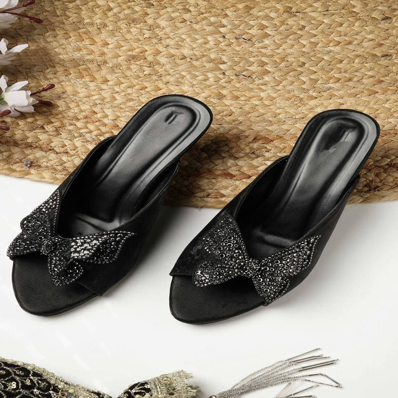     			NATSHUZ Black Women's Slip On Heels