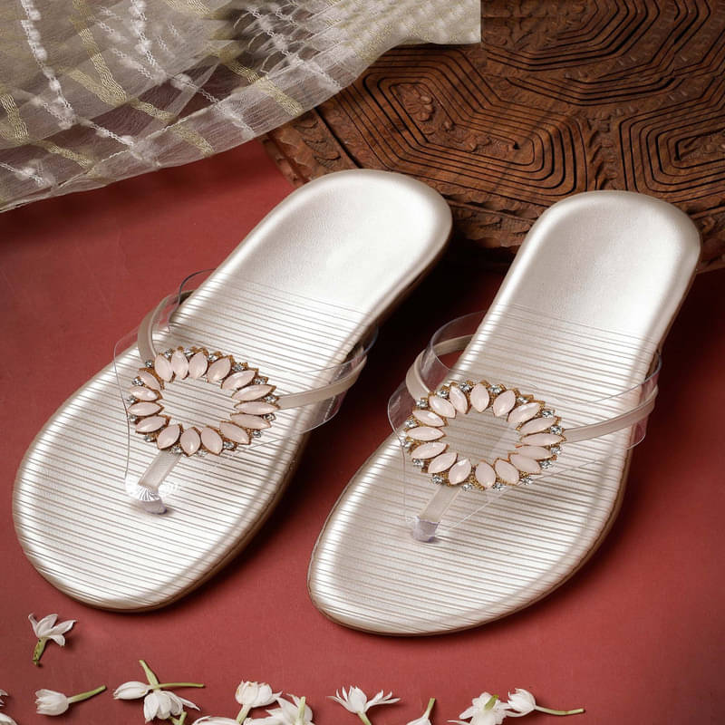     			NATSHUZ Gold Women's Flats