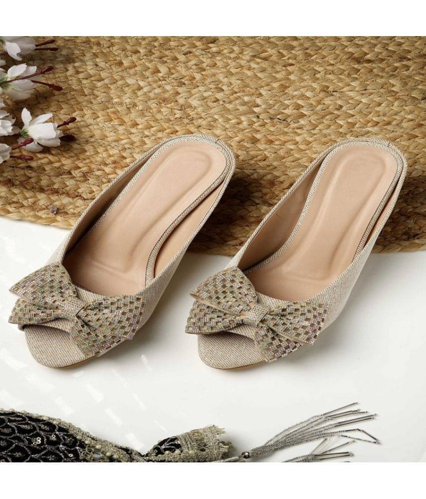 NATSHUZ Gold Women's Slip On Heels NATSHUZ Gold Women's Slip On Heels