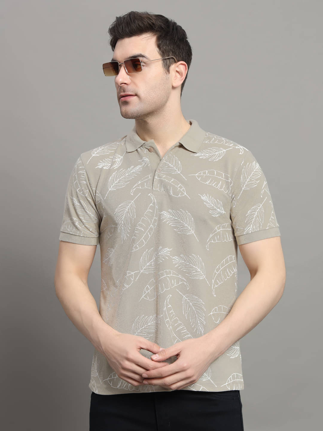     			Nyker Pack of 1 Cotton Blend Regular Fit Printed Half Sleeves Men's Polo T Shirt ( Beige )