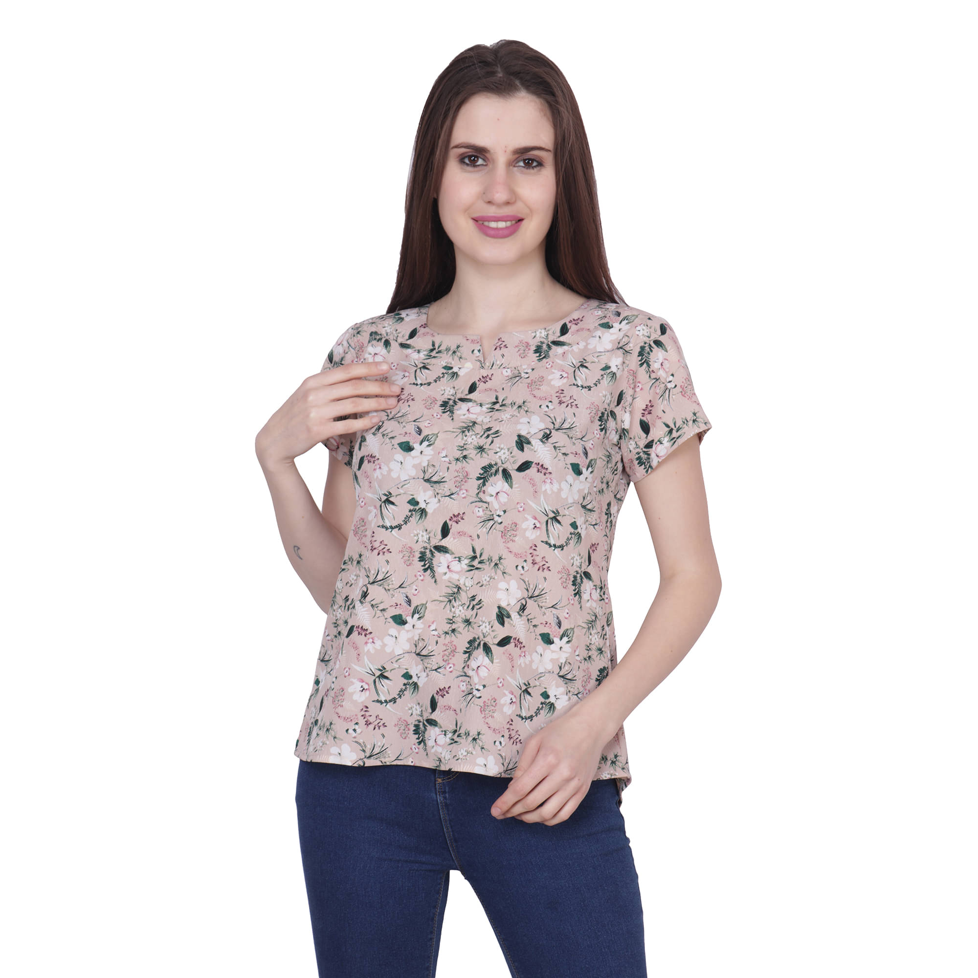     			POPWINGS Women Printed Polyester Shirt ( Beige )