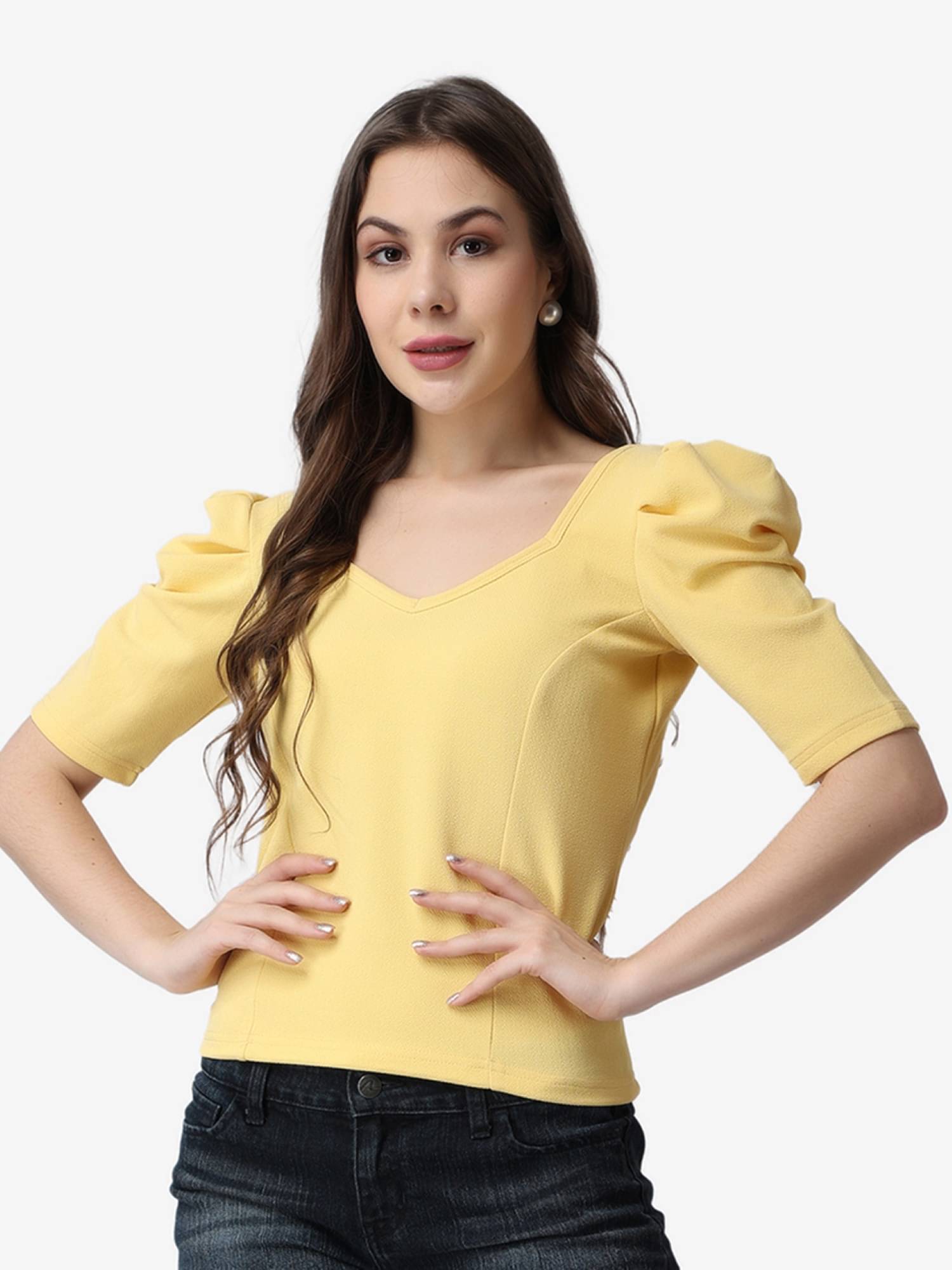 POPWINGS Women's Polyester Regular Top ( Yellow )     			POPWINGS Women's Polyester Regular Top ( Yellow )