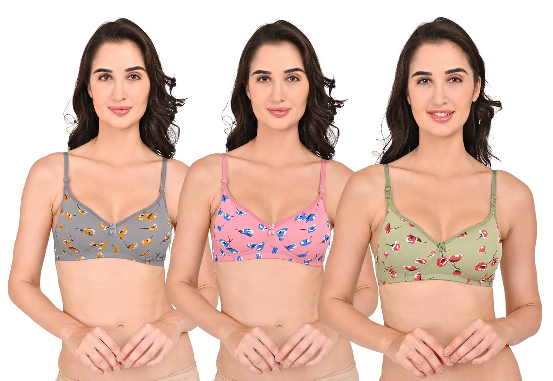Piylu Pack of 3 Cotton Blend Women's Everyday Bra ( Multicolor ) Women's Lightly Padded Dot Print Bra (Pack Of 3) Piylu Pack of 3 Cotton Blend Women's Everyday Bra ( Multicolor ) Women's Lightly Padded Dot Print Bra (Pack Of 3)