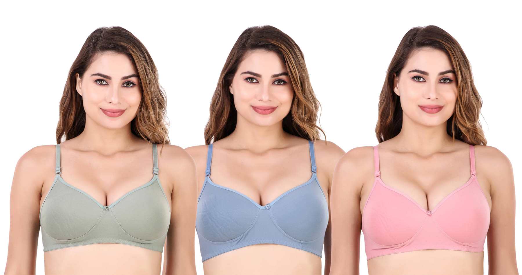 Piylu Pack of 3 Cotton Blend Women's Everyday Bra ( Multicolor ) Pack of 3 Women Full Coverage Lightly Padded Bra Piylu Pack of 3 Cotton Blend Women's Everyday Bra ( Multicolor ) Pack of 3 Women Full Coverage Lightly Padded Bra