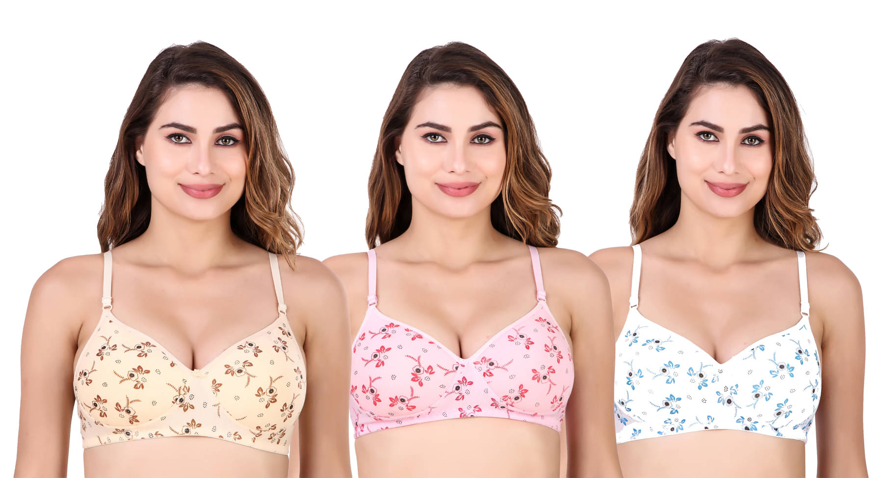     			Piylu Pack of 3 Cotton Blend Women's Push Up Bra ( Multicolor ) Pack of 3 Women Lightly Padded Bra  (Multicolor)