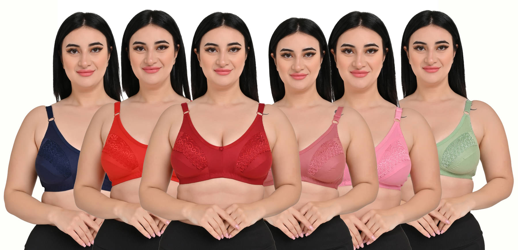 Piylu Multicolor Cotton Blend Non Padded Women's Everyday Bra ( Pack of 6 )     			Piylu Multicolor Cotton Blend Non Padded Women's Everyday Bra ( Pack of 6 )