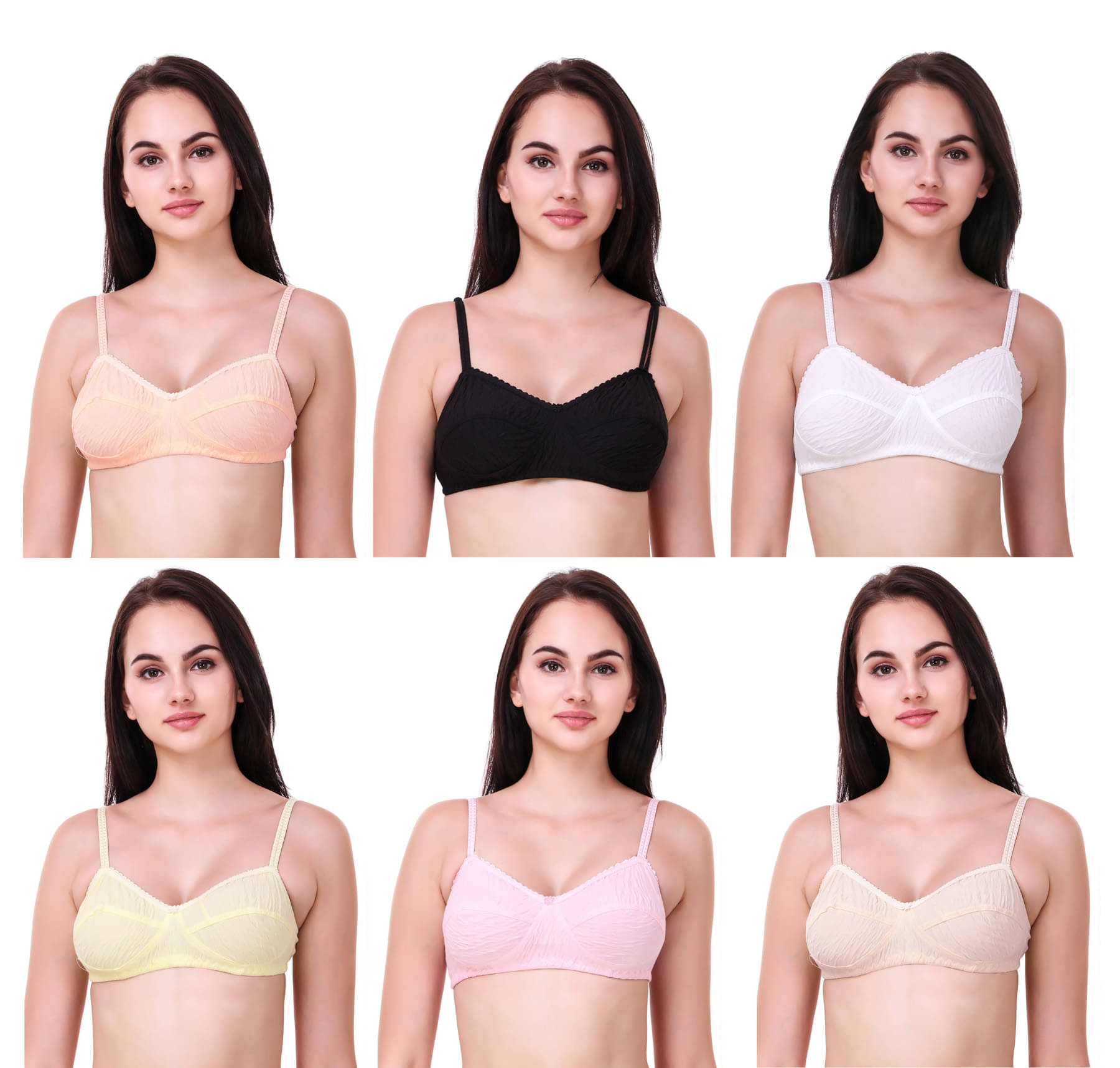     			Piylu Pack of 6 Cotton Blend Women's Everyday Bra ( Multicolor ) Pack of 6 Women T-Shirt Non Padded Bra  (Multicolor)