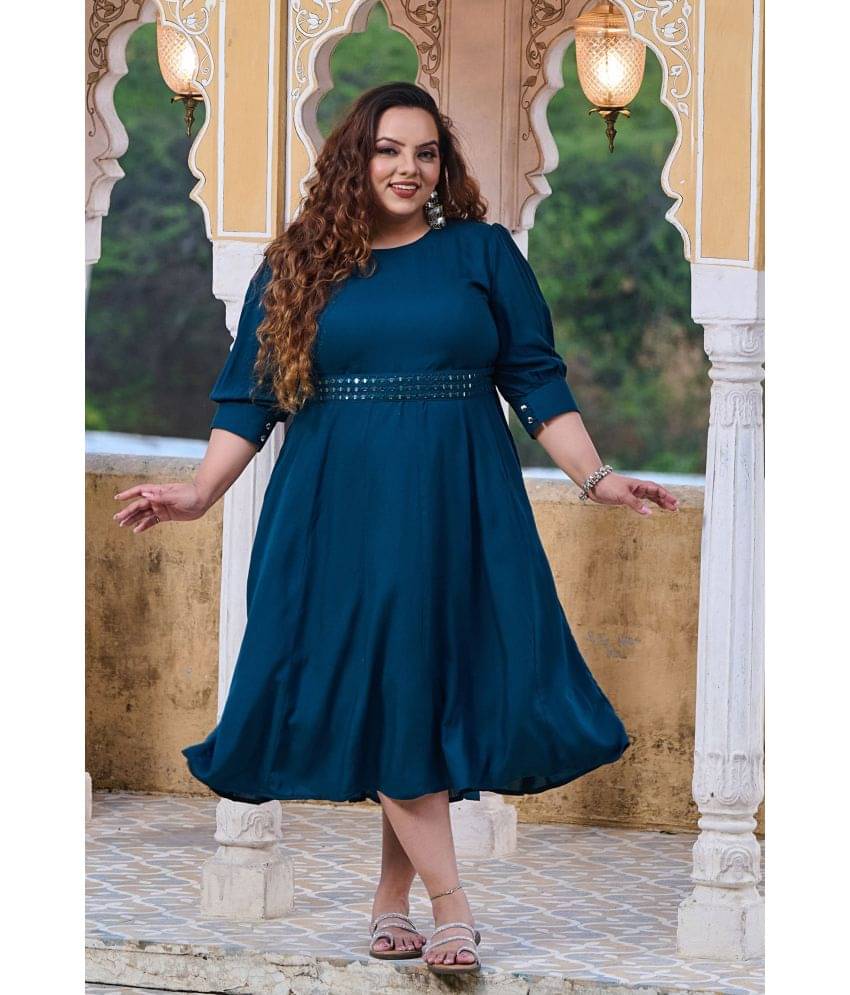 PrettyPlus by Desinoor.com Women Rayon Solid A-line Dress ( Teal ) PrettyPlus by Desinoor.com Women Rayon Solid A-line Dress ( Teal )