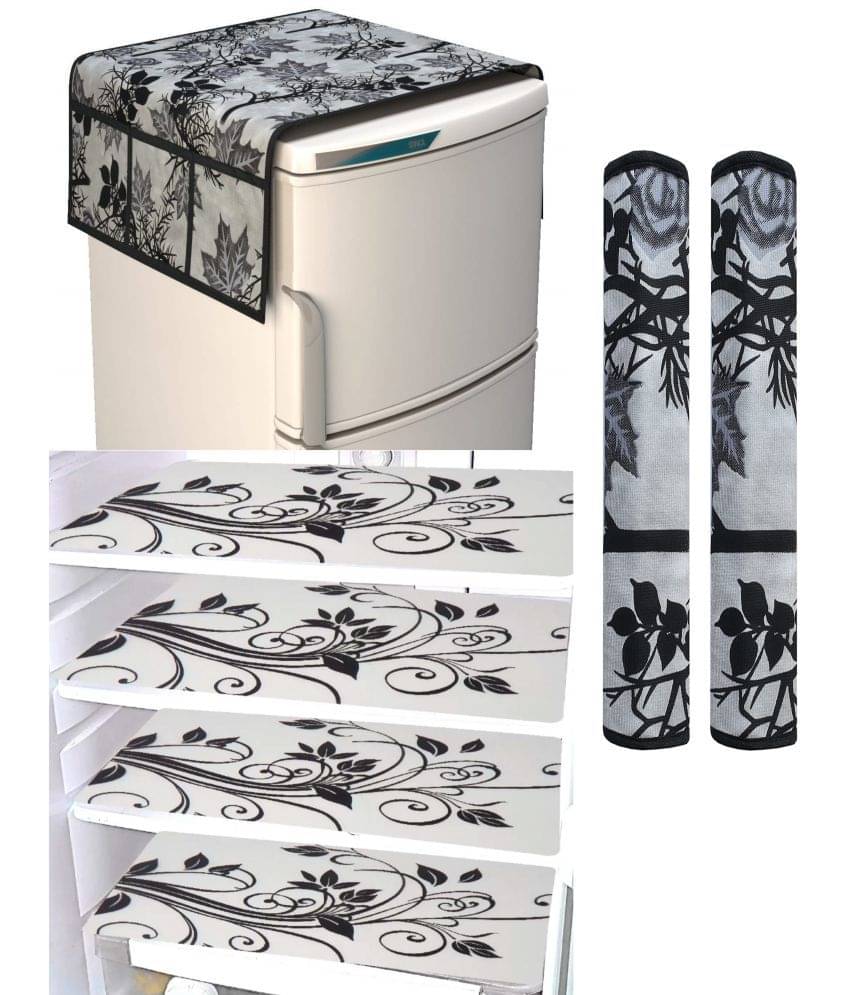 SHUBH Polyester Floral Fridge Mat & Cover ( 99 58 ) Pack of 7 - Black SHUBH Polyester Floral Fridge Mat & Cover ( 99 58 ) Pack of 7 - Black