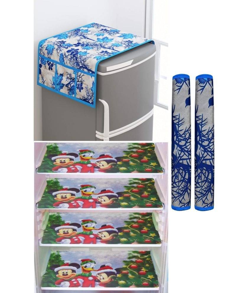 SHUBH Polyester Floral Fridge Mat & Cover ( 99 58 ) Pack of 7 - Blue SHUBH Polyester Floral Fridge Mat & Cover ( 99 58 ) Pack of 7 - Blue