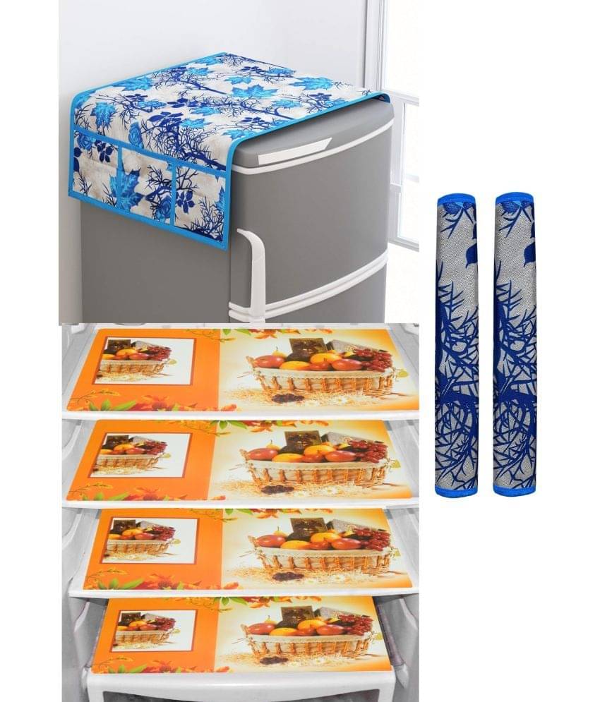 SHUBH Polyester Floral Fridge Mat & Cover ( 99 58 ) Pack of 7 - Blue     			SHUBH Polyester Floral Fridge Mat & Cover ( 99 58 ) Pack of 7 - Blue