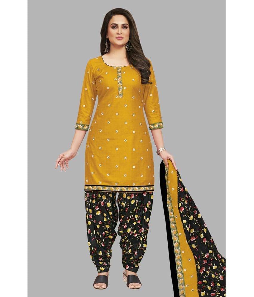     			SIMMU Cotton Printed Kurti With Patiala Women's Stitched Salwar Suit - Mustard ( Pack of 1 )