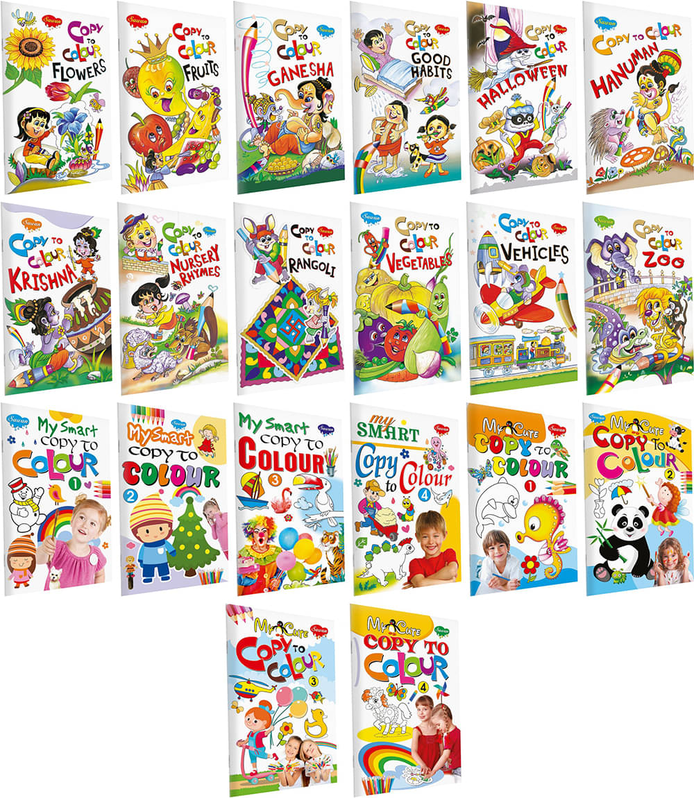 Sawan Present Set Of 20 Books | Colouring Books For Kids | Copy To Colour Flowers, Fruits, Ganesha, Good Habits, Hallowee, Hanuman ,Krishna, Nursery Rhymes, Rangoli, Vegetables. Sawan Present Set Of 20 Books | Colouring Books For Kids | Copy To Colour Flowers, Fruits, Ganesha, Good Habits, Hallowee, Hanuman ,Krishna, Nursery Rhymes, Rangoli, Vegetables.