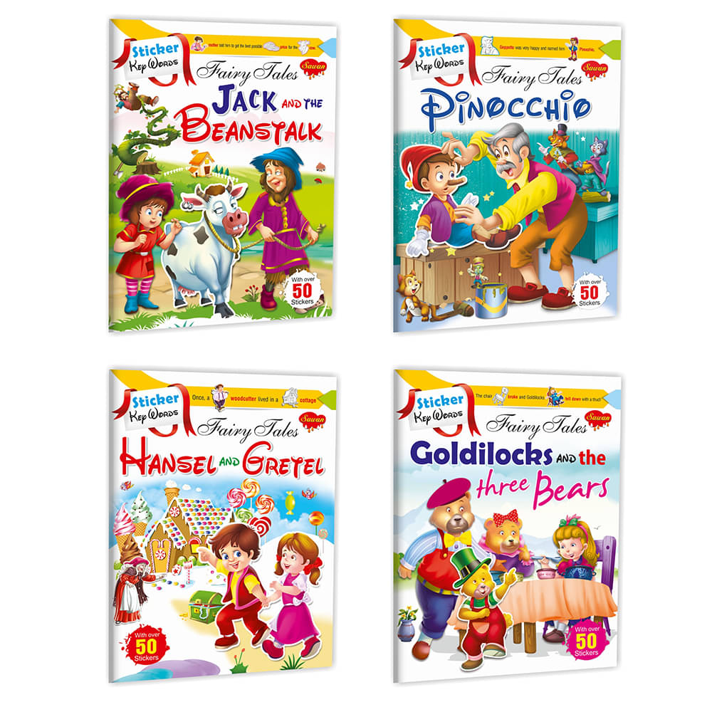     			Sawan Present Set Of 4 Sticker Activity Books | Jack & Beanstalk, PinocchioHansel & Gretel & Goldilocks And The 3 Bears (Pin Binding, Manoj Publications Editorial Board)
