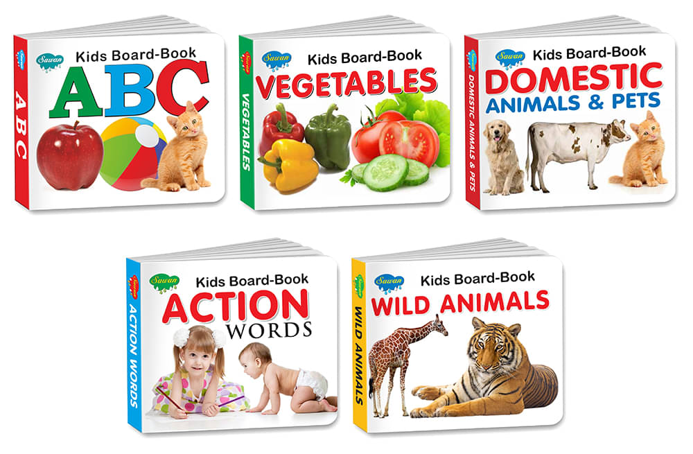     			Sawan Present Set Of 5 Board Books | Kids Board Book Series | Vegetables, Domestic Animals & Pets, Wild Animals, Action Words & ABC (Board Book, Manoj Publications Editorial Board)