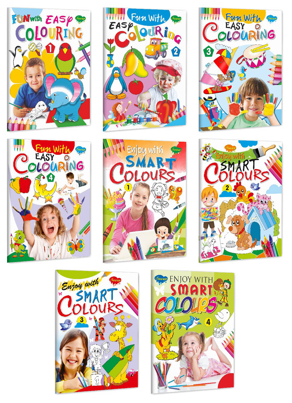     			Sawan Present Set Of 8 Books | Colouring Books For Kids | Fun With Easy Colouring-1 To 4 And Enjoy With Smart Colouring-1 To 4 (Pin Binding, Manoj Publications Editorial Board)