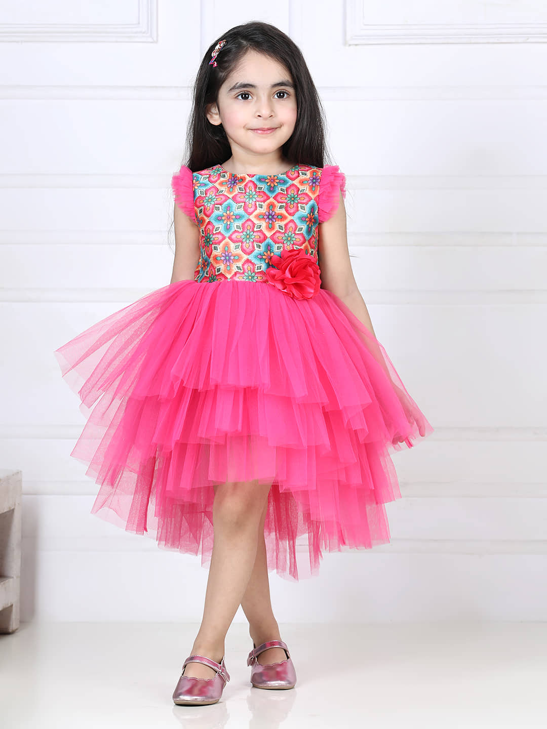 Toy Balloon Kids Net Fit And Flare Dress For Girls ( Pack of 1 , Royal Blue )