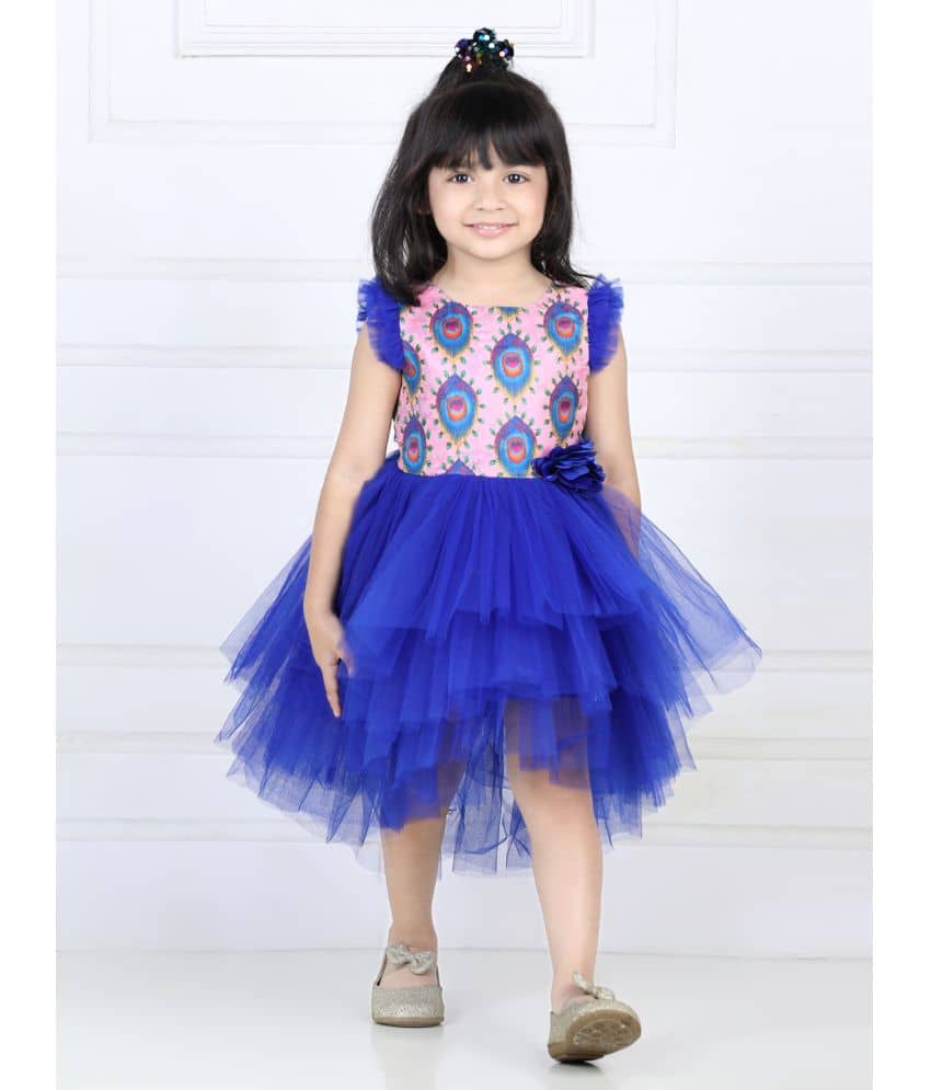Toy Balloon Kids Net Fit And Flare Dress For Girls ( Pack of 1 , Spanish Blue )