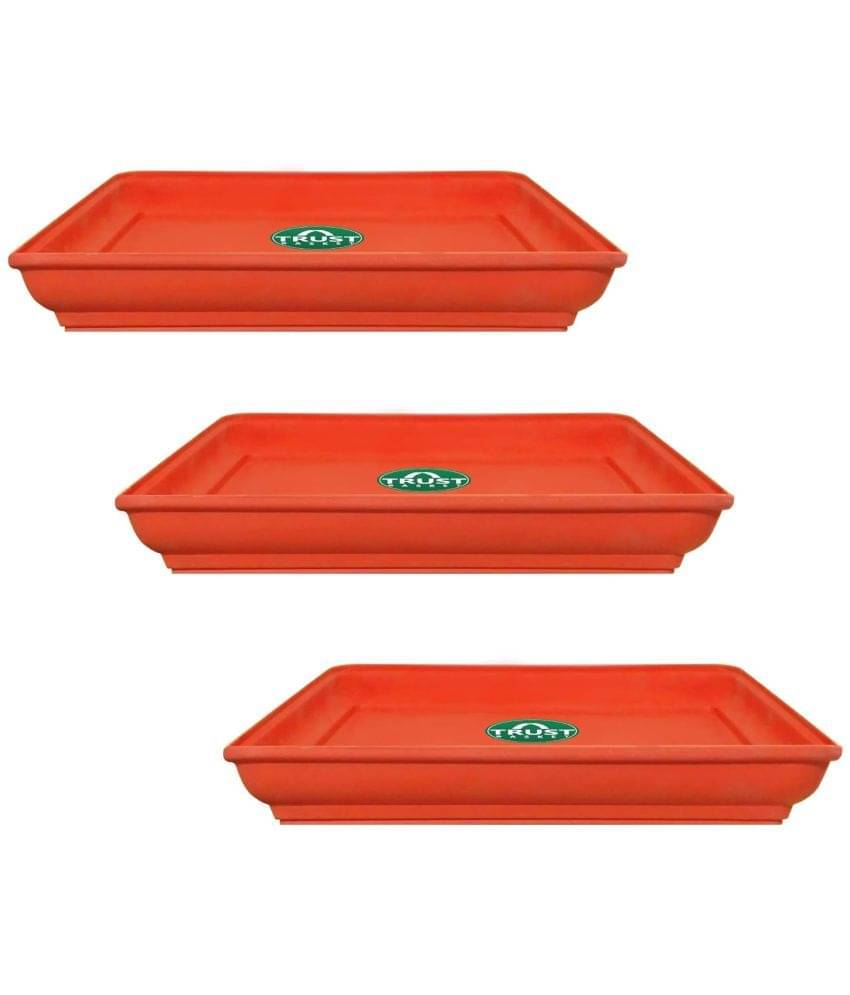     			TrustBasket UV Treated 12inch Square Bottom Tray Saucer -Terracotta Color -Set of 3