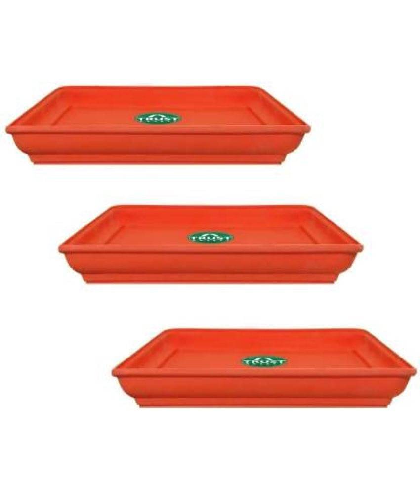     			TrustBasket UV Treated 8 inch Square Bottom Tray Saucer - Terracotta Color - Set of 3