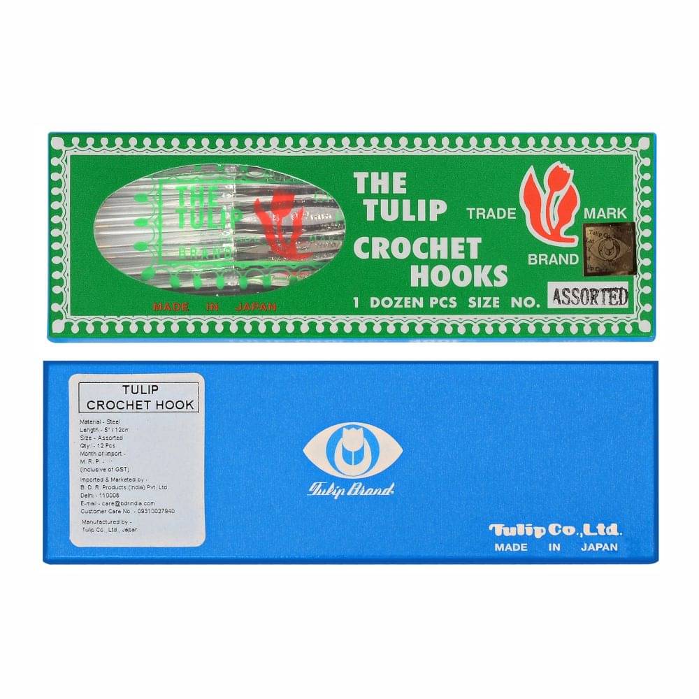     			Tulip Crochet Hook (Made in Japan) Thread Work with Gold Point and Plastic Cap, Woolen DIY Craft Knitting Needle Weave Yarn, Ideal for Sweaters, Scarves (Silver, 5"/12cm of Size Assorted) - Pack of 1