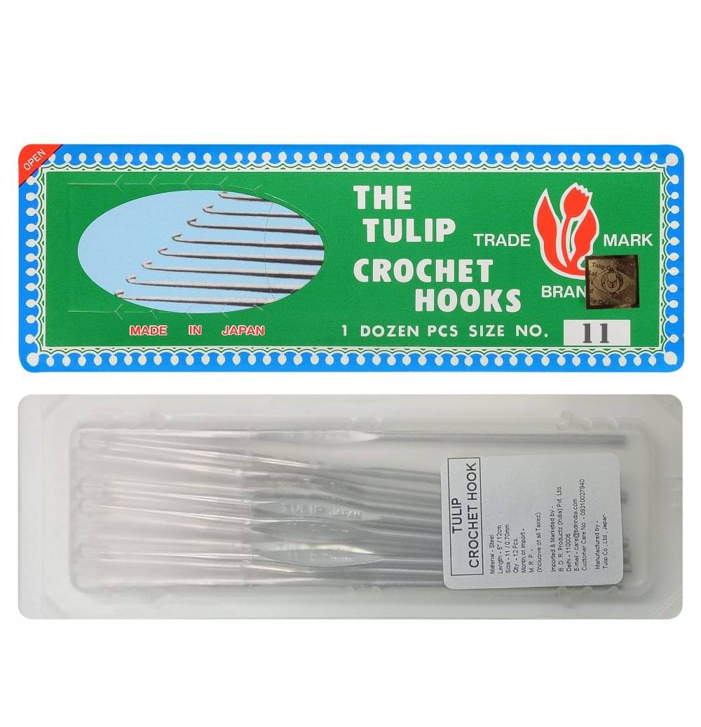     			Tulip Crochet Hook (Made in Japan) for Thread Work with Gold Point and Plastic Cap, Woolen DIY Craft Knitting Needle Weave Yarn, Ideal for Sweaters, Scarves, (Silver, 5"/12cm of Size 11) - Pack of 1