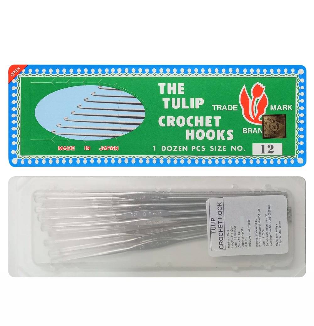     			Tulip Crochet Hook (Made in Japan) for Thread Work with Gold Point and Plastic Cap, Woolen DIY Craft Knitting Needle Weave Yarn, Ideal for Sweaters, Scarves, (Silver, 5"/12cm of Size 12) - Pack of 1