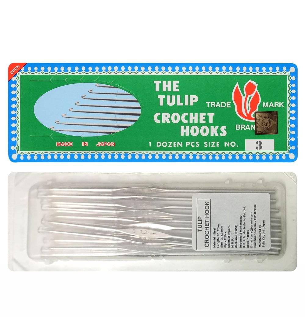     			Tulip Crochet Hook (Made in Japan) for Thread Work with Gold Point and Plastic Cap, Woolen DIY Craft Knitting Needle Weave Yarn, Ideal for Sweaters, Scarves, (Silver, 5"/12cm of Size 3) - Pack of 1