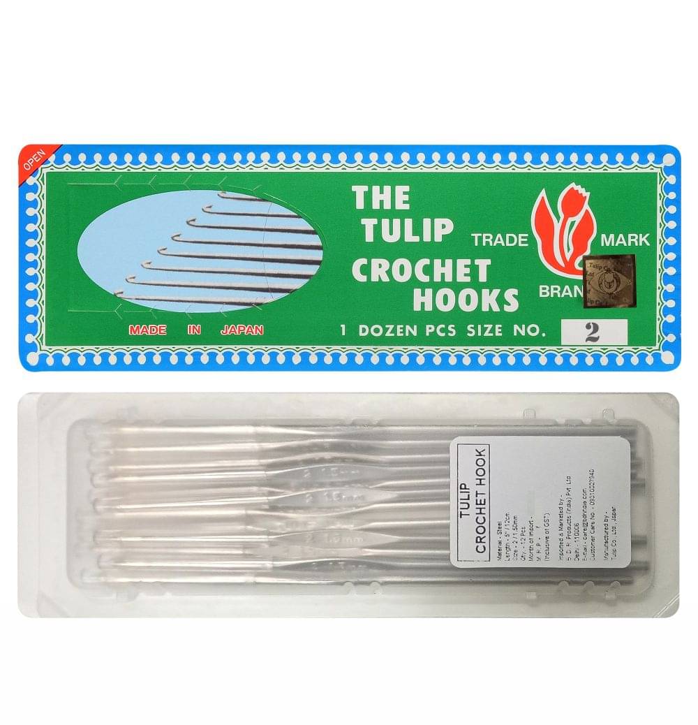     			Tulip Crochet Hook (Made in Japan) for Thread Work with Gold Point and Plastic Cap, Woolen DIY Craft Knitting Needle Weave Yarn, Ideal for Sweaters, Scarves, (Silver, 5"/12cm of Size 2) - Pack of 1