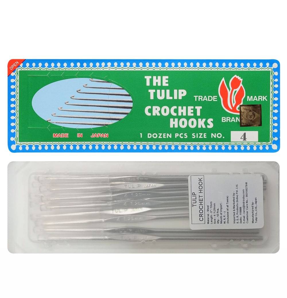    			Tulip Crochet Hook (Made in Japan) for Thread Work with Gold Point and Plastic Cap, Woolen DIY Craft Knitting Needle Weave Yarn, Ideal for Sweaters, Scarves, (Silver, 5"/12cm of Size 4) - Pack of 1