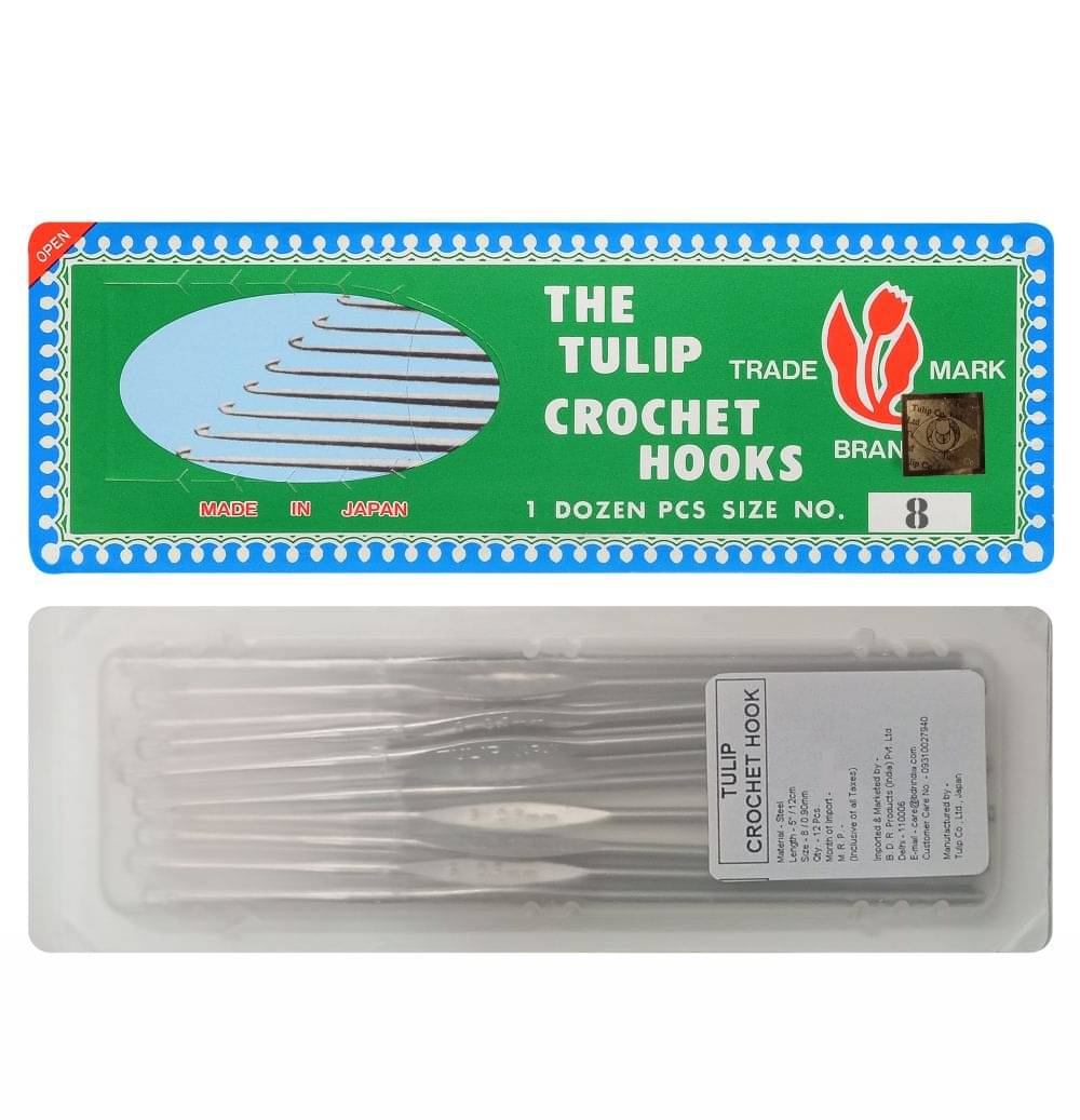     			Tulip Crochet Hook (Made in Japan) for Thread Work with Gold Point and Plastic Cap, Woolen DIY Craft Knitting Needle Weave Yarn, Ideal for Sweaters, Scarves, (Silver, 5"/12cm of Size 8) - Pack of 1
