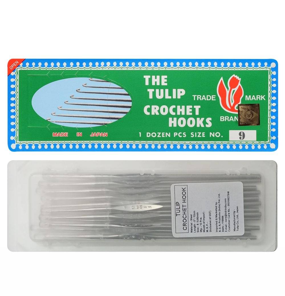     			Tulip Crochet Hook (Made in Japan) for Thread Work with Gold Point and Plastic Cap, Woolen DIY Craft Knitting Needle Weave Yarn, Ideal for Sweaters, Scarves, (Silver, 5"/12cm of Size 9) - Pack of 1