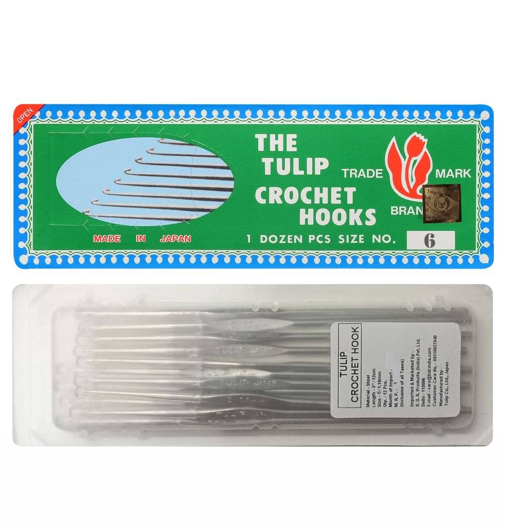    			Tulip Crochet Hook (Made in Japan) for Thread Work with Gold Point and Plastic Cap, Woolen DIY Craft Knitting Needle Weaving Yarn, Ideal for Sweaters, Scarves, (Silver, 5"/12cm of Size 6) - Pack of 1
