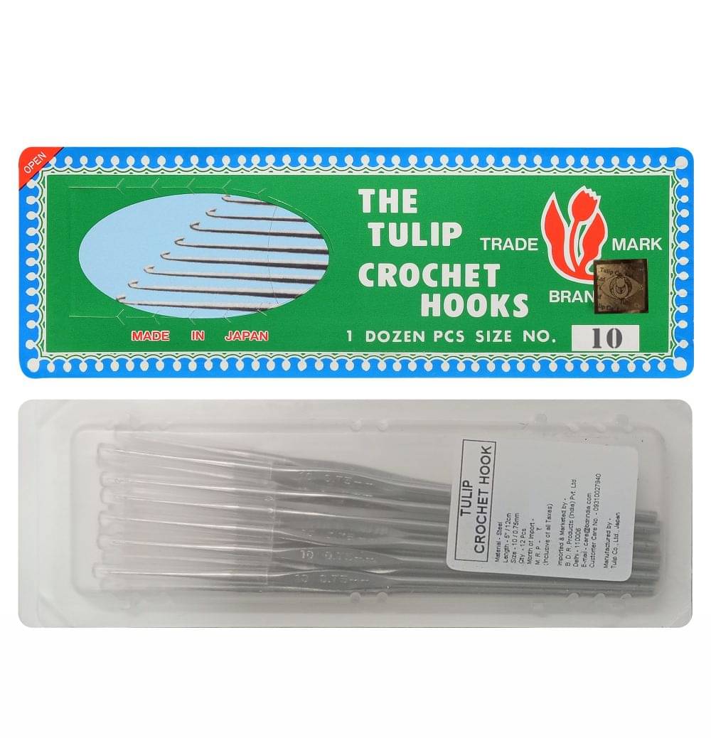     			Tulip Crochet Hook (Made in Japan) for Thread Work with Gold Point and Plastic Cap, Woolen DIY Craft Knitting Needle Weave Yarn, Ideal for Sweaters, Scarves, (Silver, 5"/12cm of Size 10) - Pack of 1