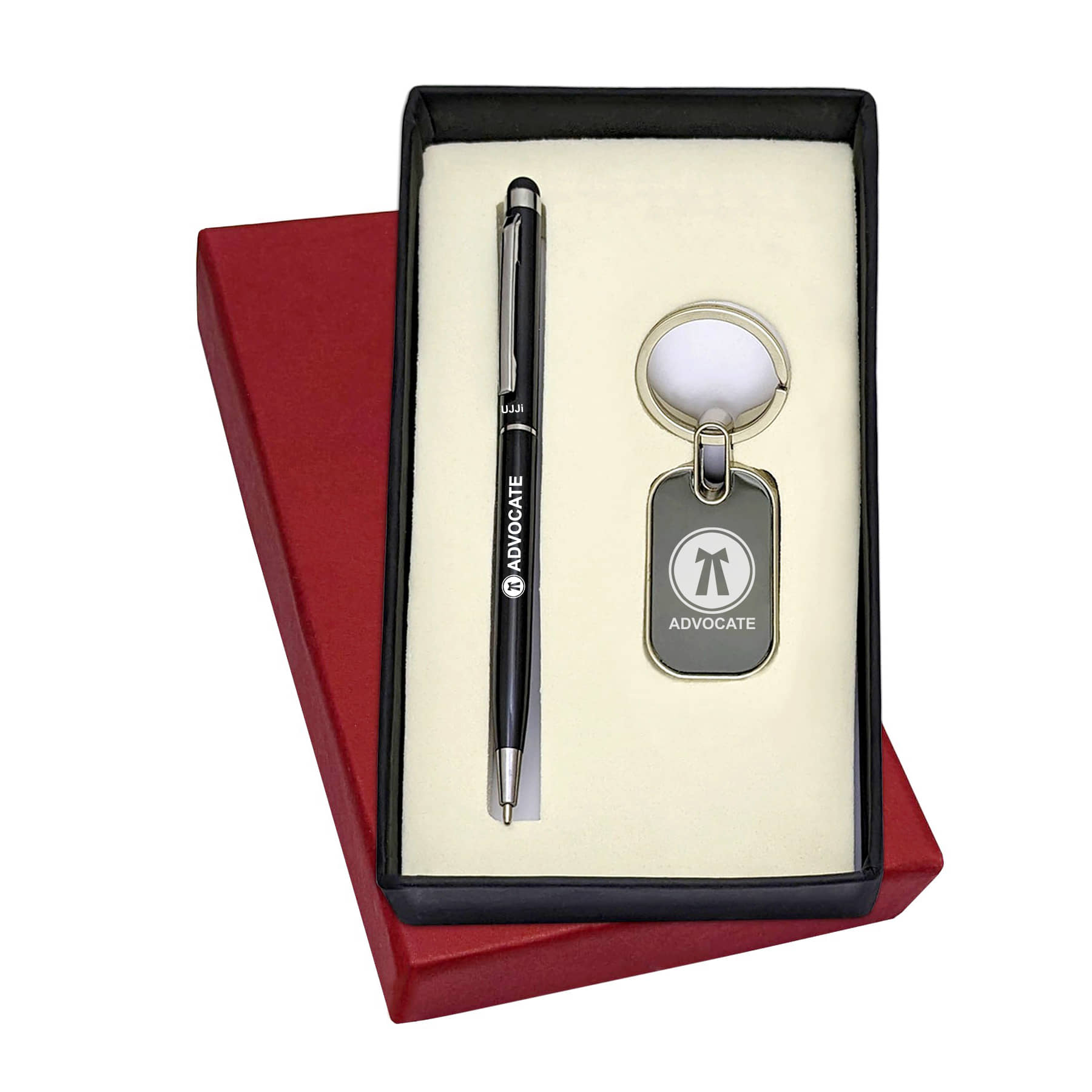 UJJi Advocate Logo Slim Metal Pen with Stylus and Keychain Set