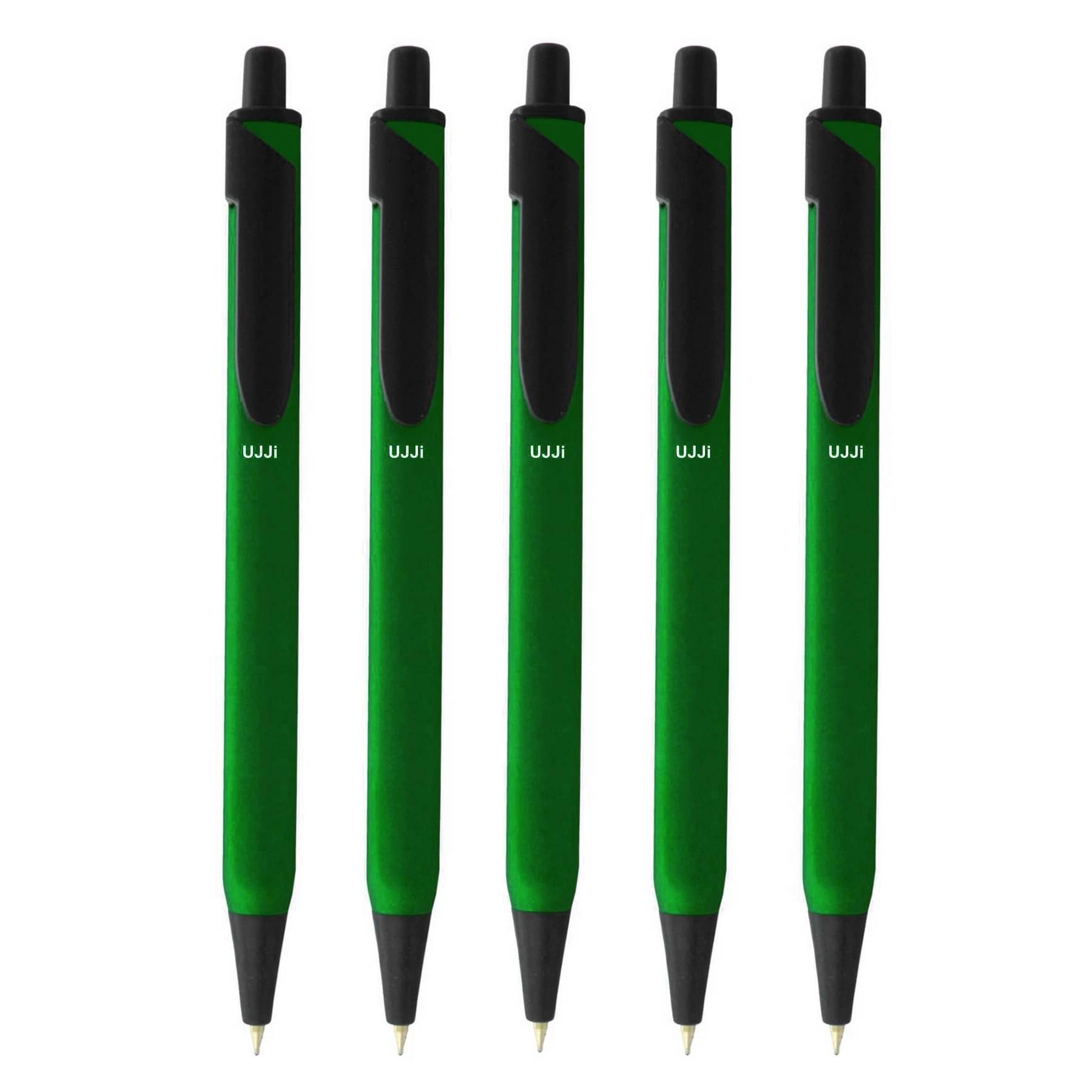     			UJJi Click Pen in Matte Finish Green Colour Pack of 5pcs (Blue Ink) Ball Pen