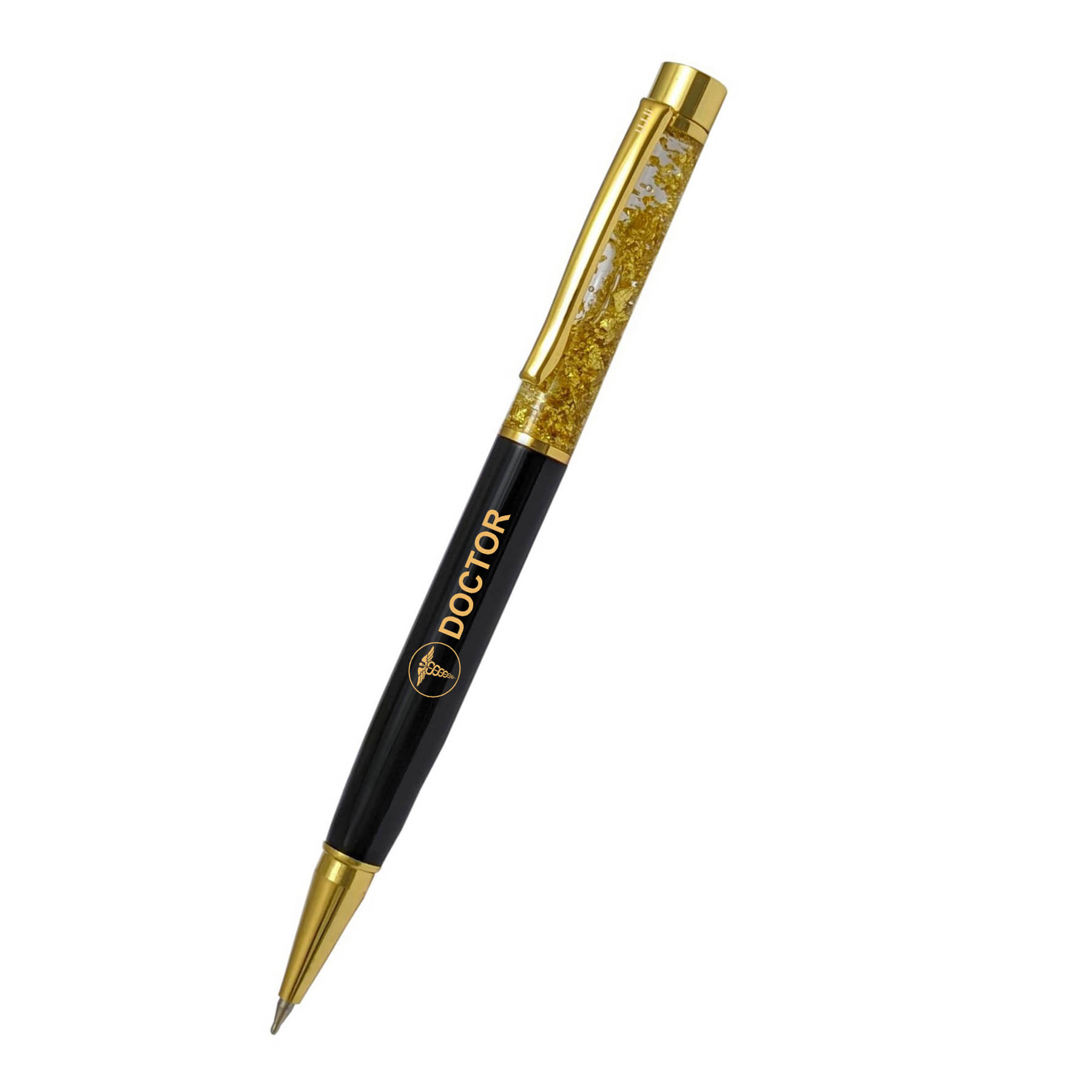 UJJi Doctor Logo Engraved Golden Liquid Filled Brass (Blue Ink) Ball Pen