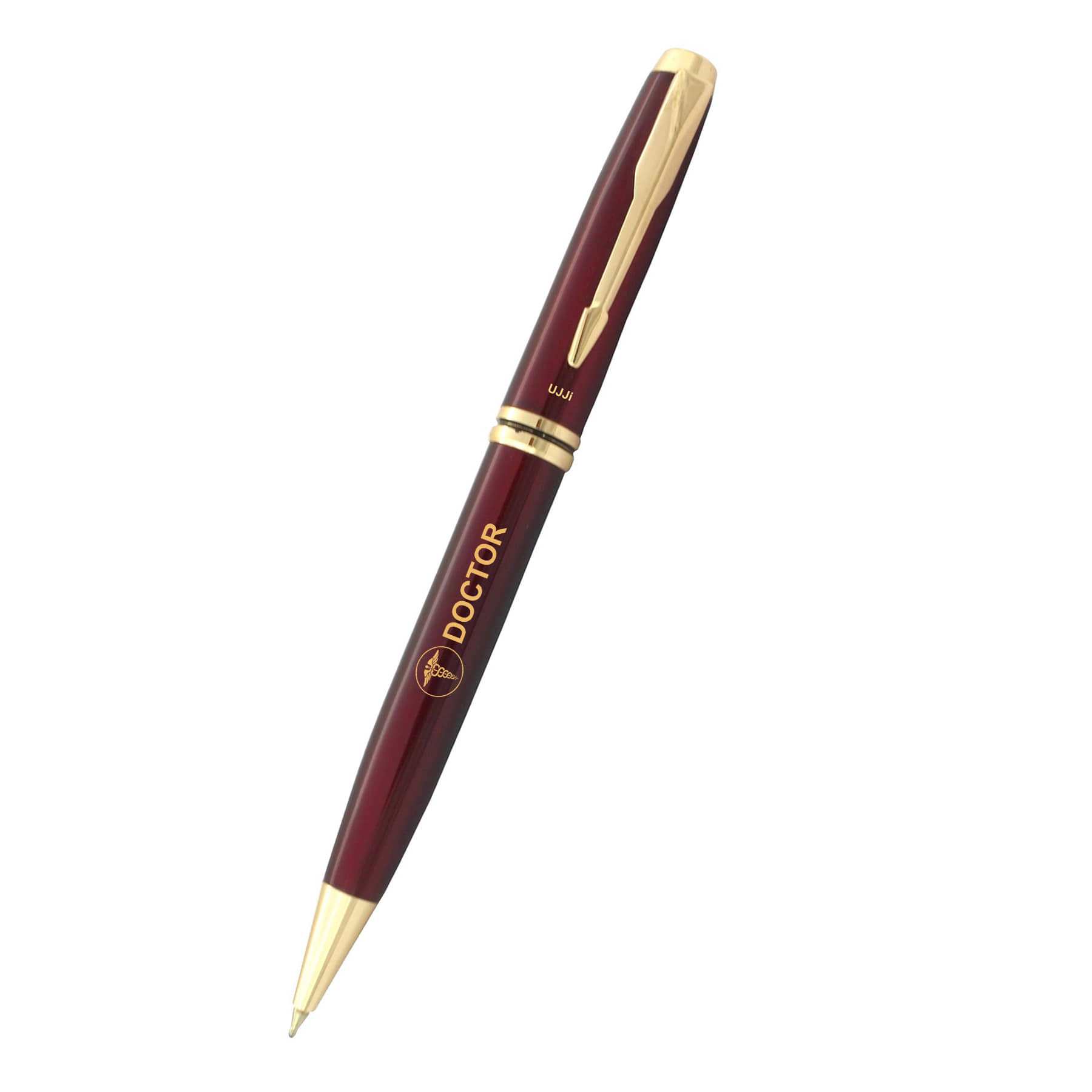 UJJi Doctor Logo Maroon Color Pen Brass Metal (Blue Ink) Ball Pen