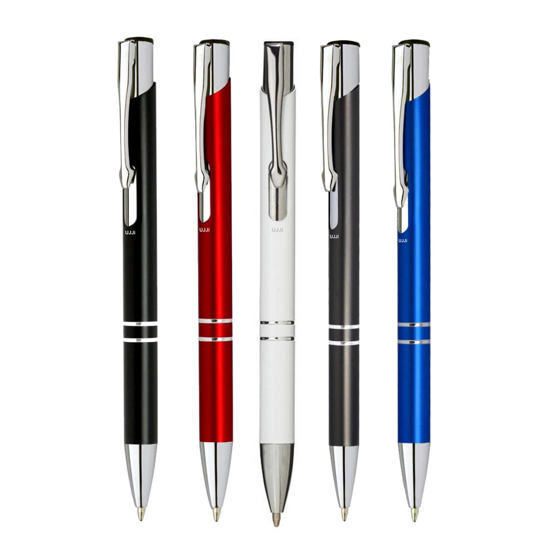 UJJi Gloss Assorted Five Color Retractable Pack of 5pcs (Blue Ink) Ball Pen