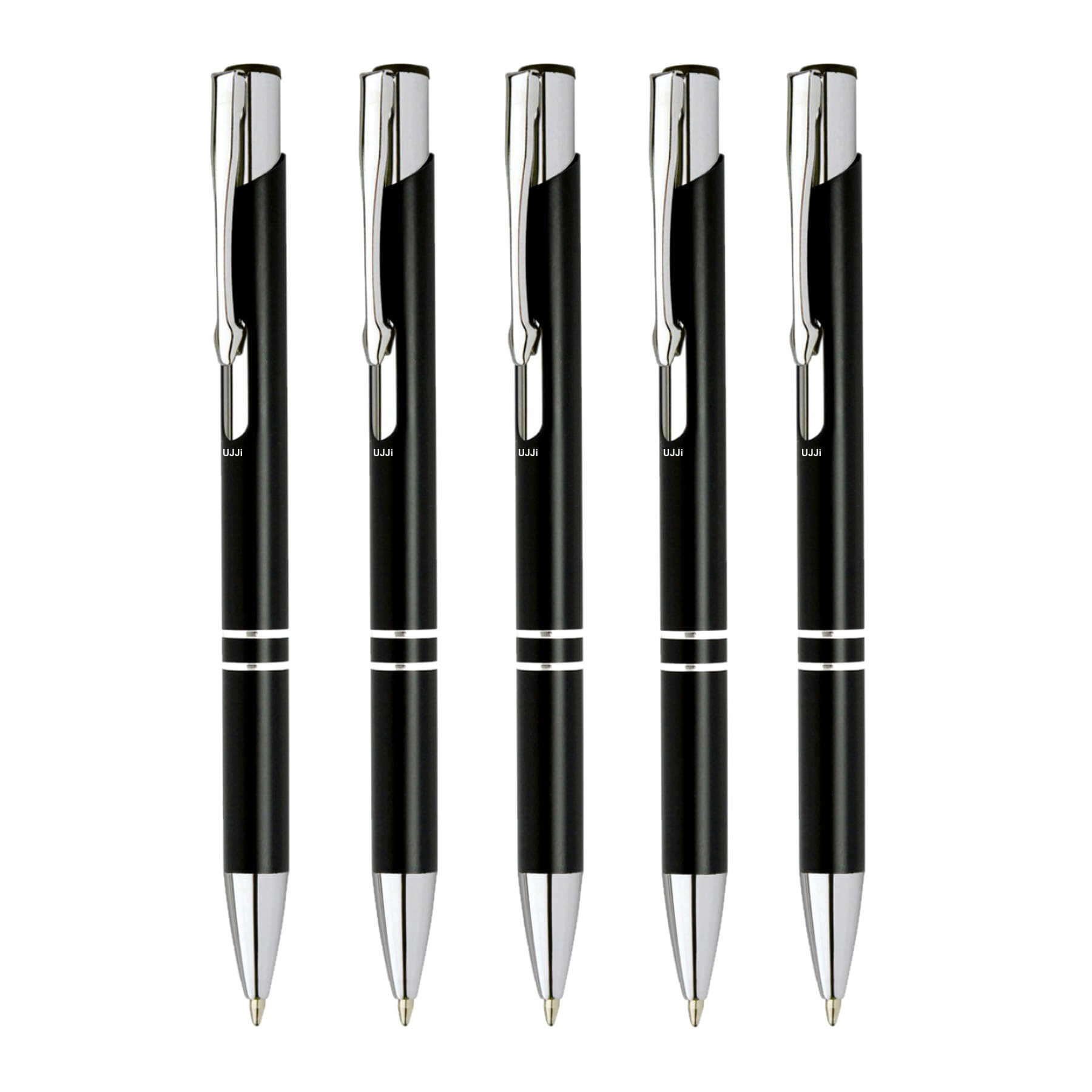 UJJi Gloss Black Color Retractable Pack of 5pcs (Blue Ink) Ball Pen UJJi Gloss Black Color Retractable Pack of 5pcs (Blue Ink) Ball Pen