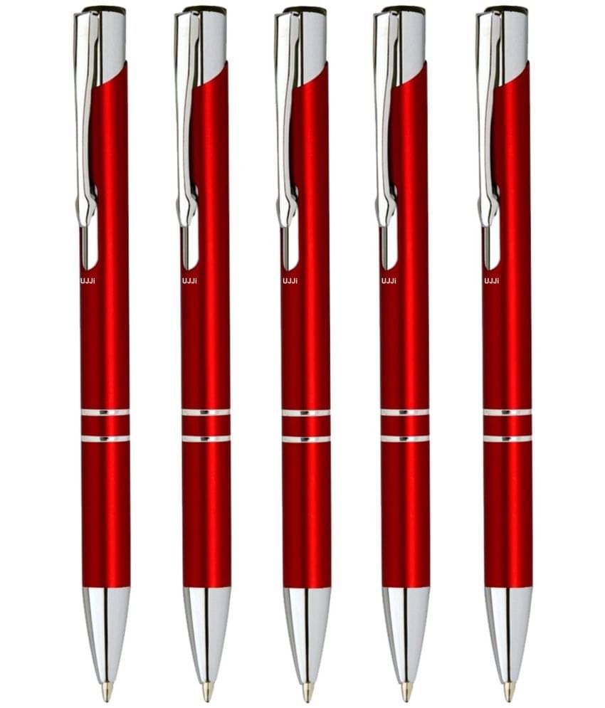 UJJi Gloss Red Color Retractable Pack of 5pcs (Blue Ink) Ball Pen UJJi Gloss Red Color Retractable Pack of 5pcs (Blue Ink) Ball Pen