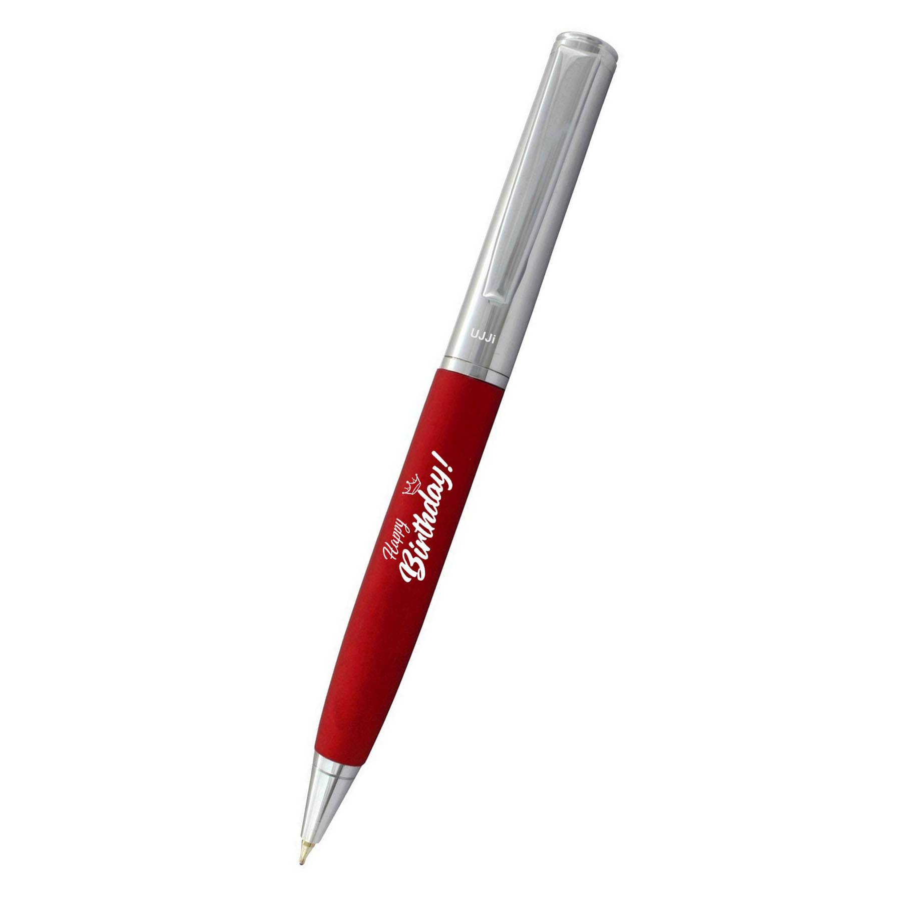     			UJJi Happy Birthday Engraved Matte Red with Chrome Clip (Blue Ink) Ball Pen