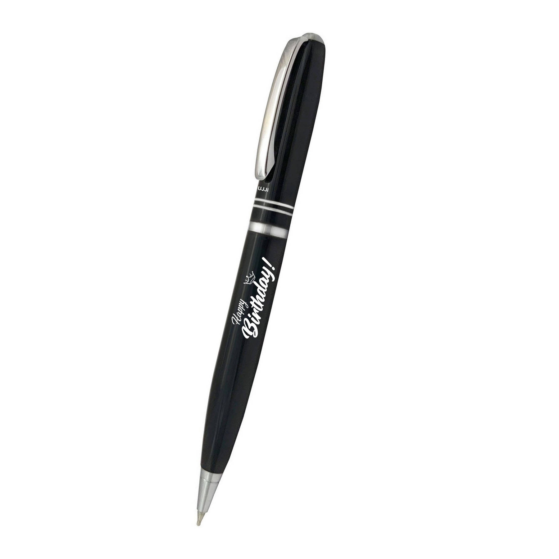     			UJJi Happy Birthday Logo Two Ring Black Color Twist On & Off (Blue Ink) Ball Pen