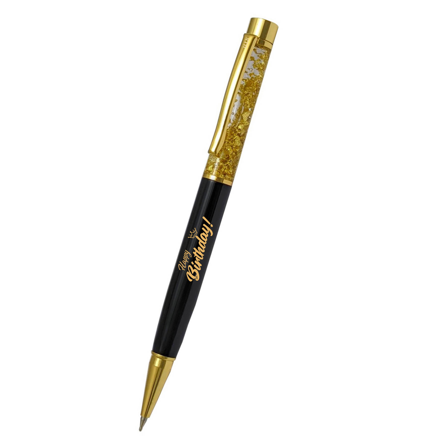 UJJi Happy Birthday Printed Golden Liquid Filled Brass (Blue Ink) Ball Pen     			UJJi Happy Birthday Printed Golden Liquid Filled Brass (Blue Ink) Ball Pen