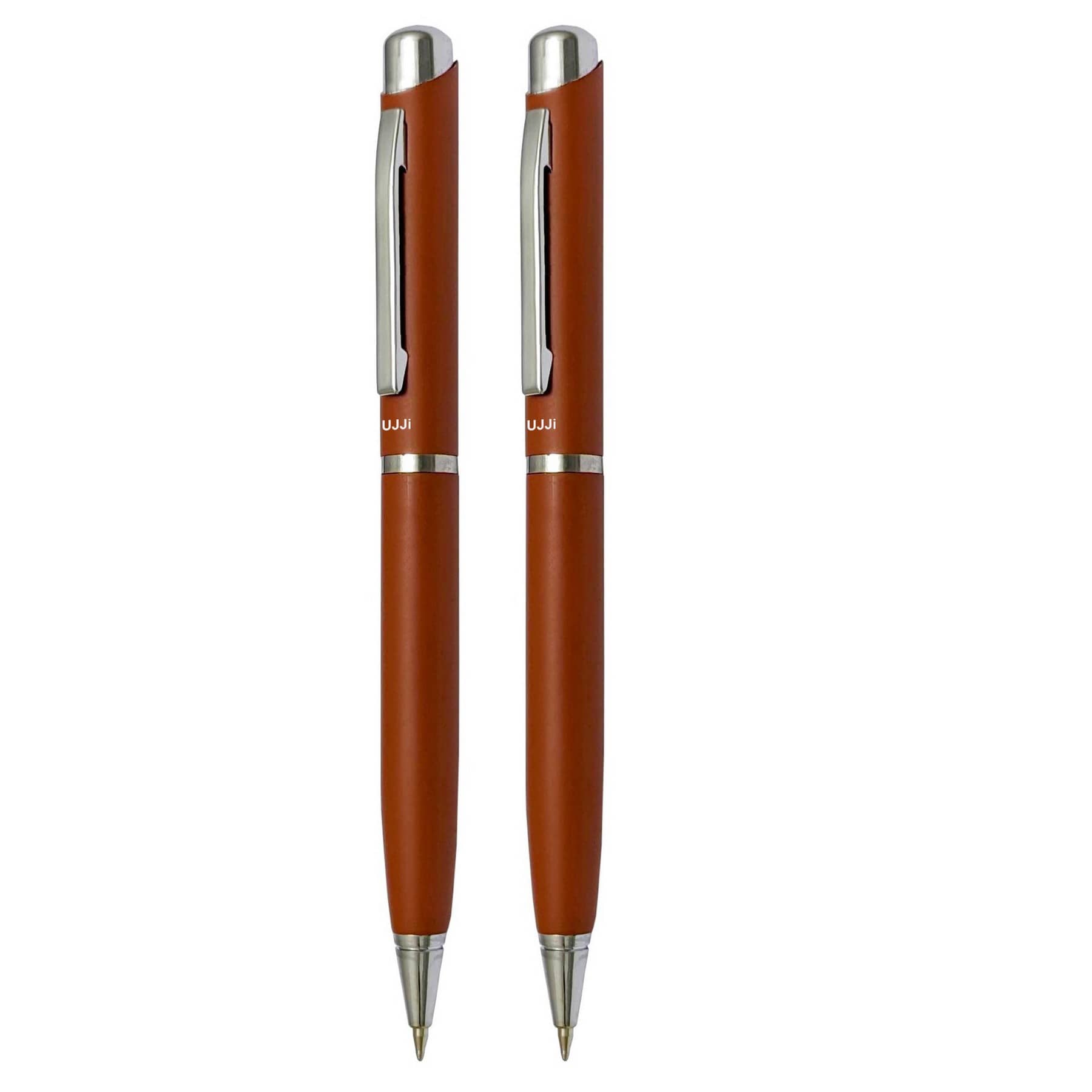 UJJi Metal Tan Colour Twist Mechanism Pack of 2pcs (Blue Ink) Ball Pen