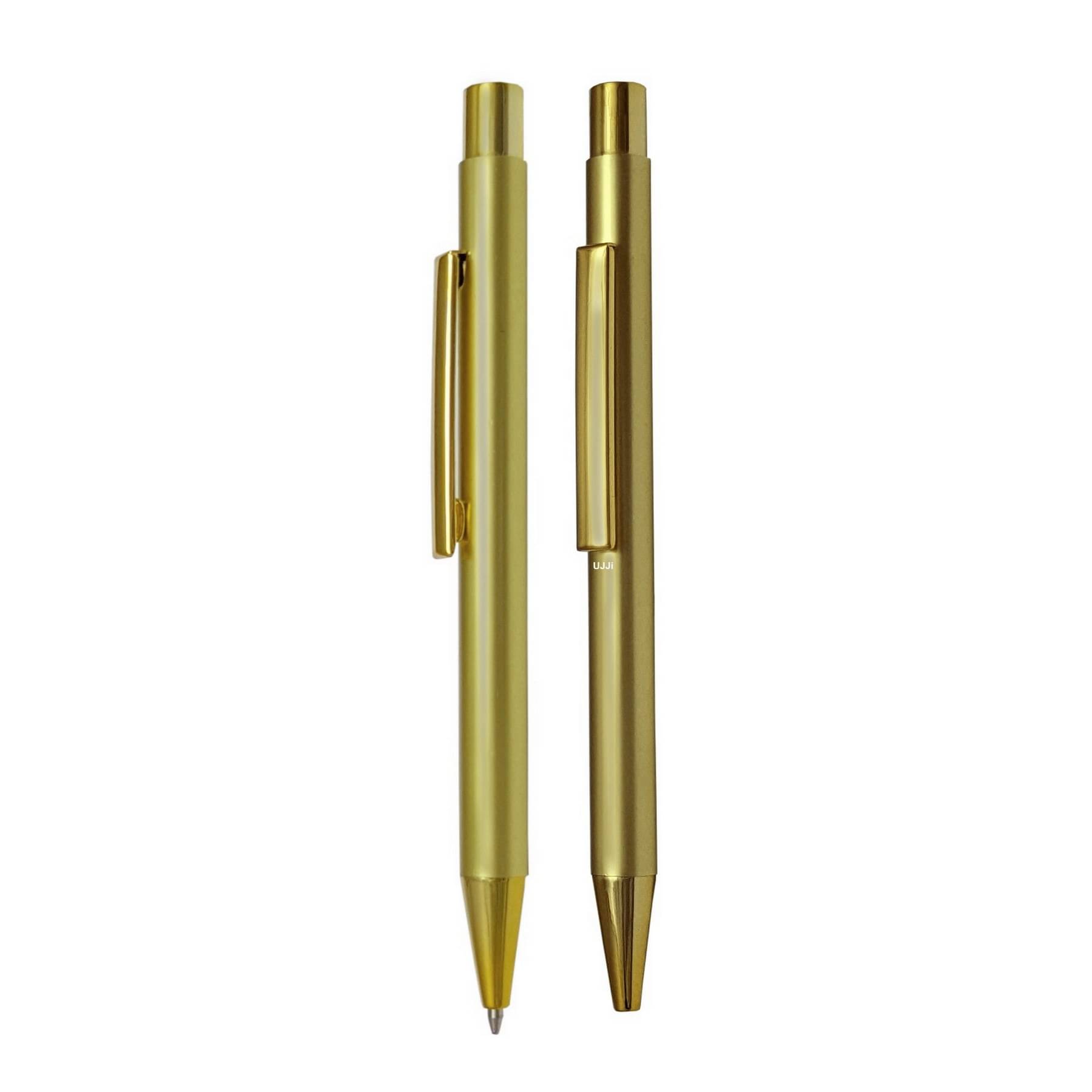 UJJi Shiny Gold Click ON OFF Pack of 2pcs (Blue Ink) Ball Pen UJJi Shiny Gold Click ON OFF Pack of 2pcs (Blue Ink) Ball Pen