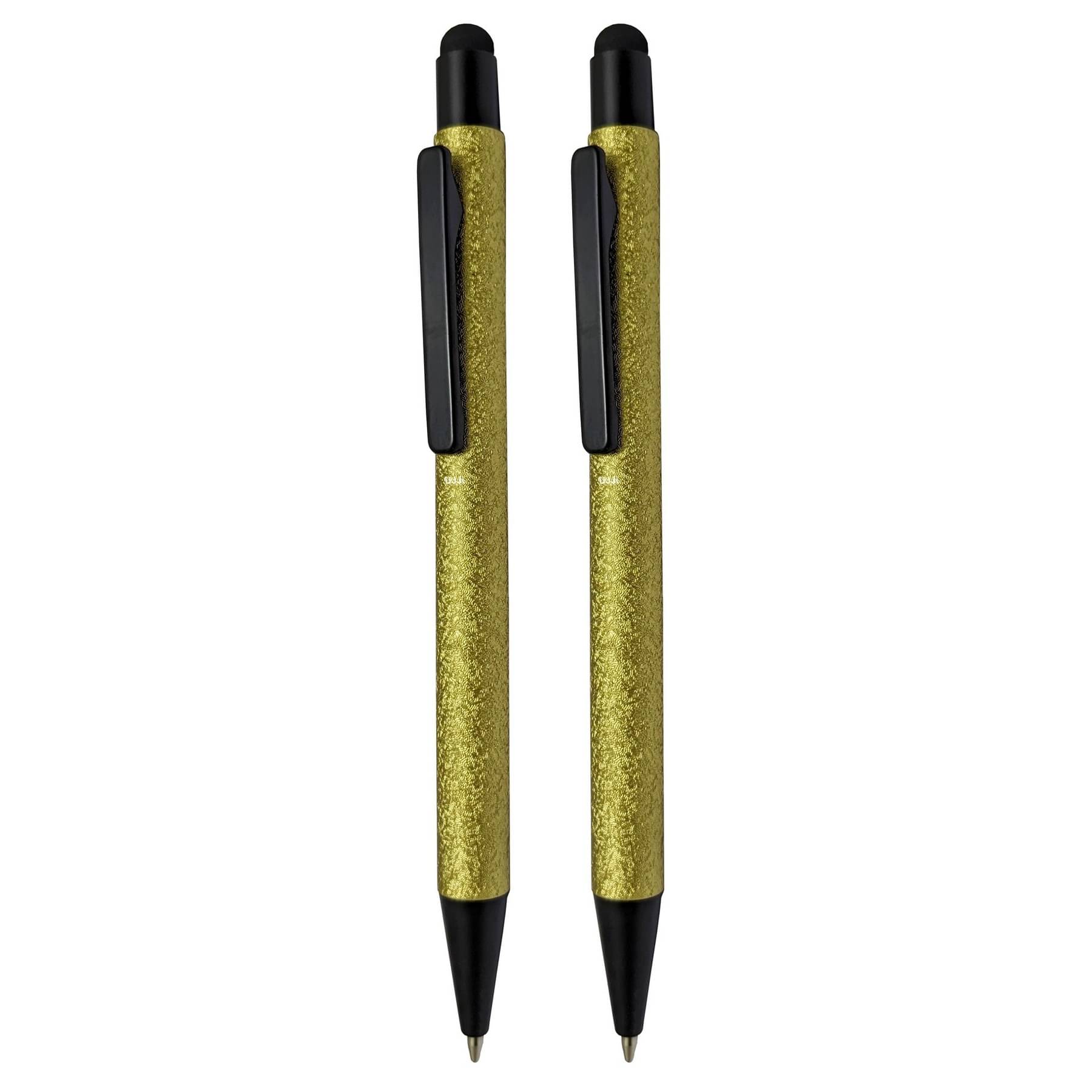     			UJJi Textured Golden Color Retractable Pen Comes with Stylus Pack of 2pcs (Blue Ink) Ball Pen