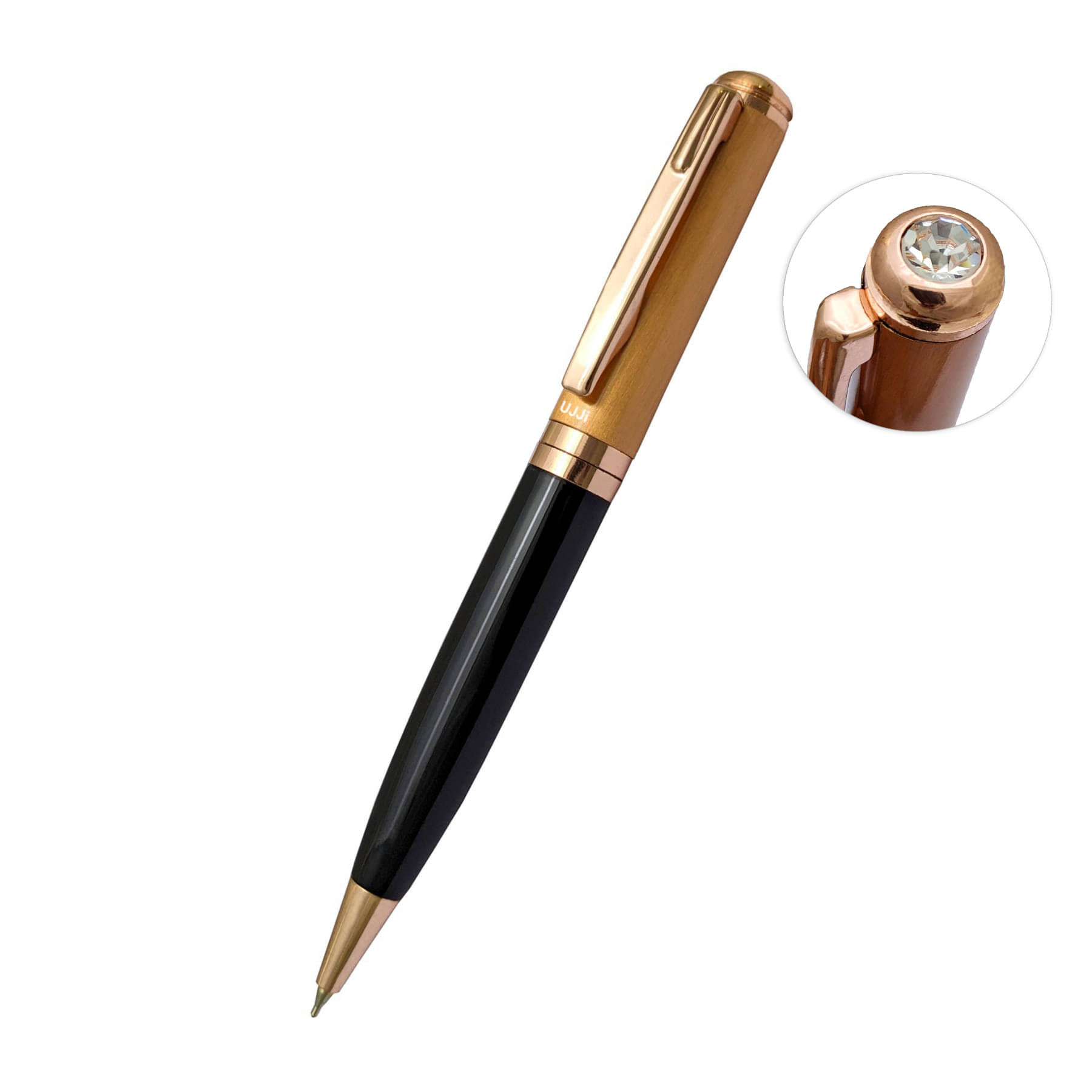     			UJJi Top Stone Design Half Copper Color Metal (Blue Ink) Ball Pen